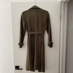 Soft Faux Suede Khaki Green Belted Trench Coat